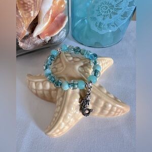 Silver Mermaid Handmade Charm Stretch Bracelet 8"
